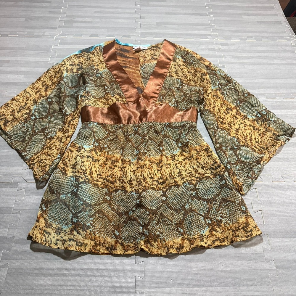 Pink Mode Size XL Y2K Snake Skin Print Flowy Top Bell Sleeve Tunic
